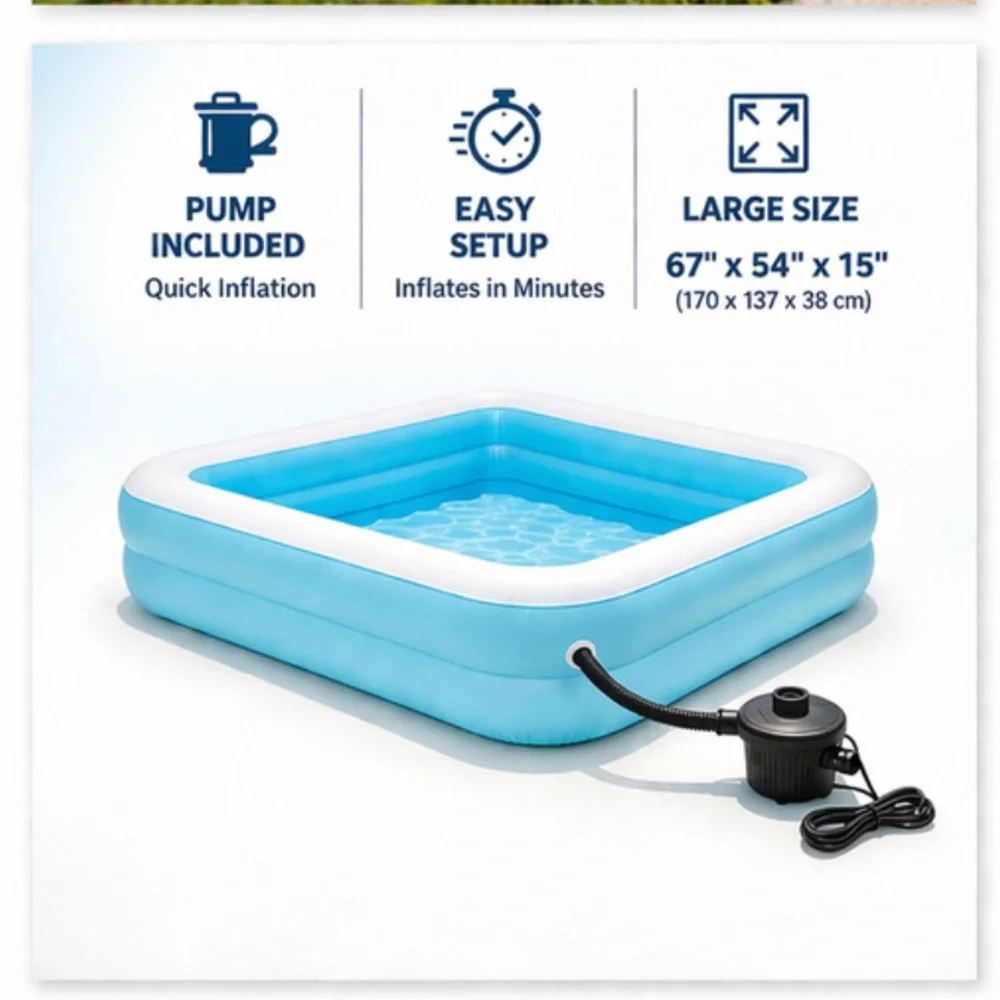 Inflatable‎ Family Pool w/ Pump | Backyard Summer Pool | Quick Setup